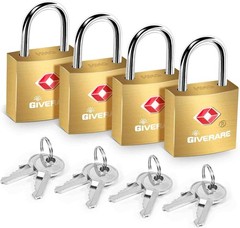 4 Pack TSA Approved Travel Luggage Locks with Keys, Solid Brass Copper Keyed