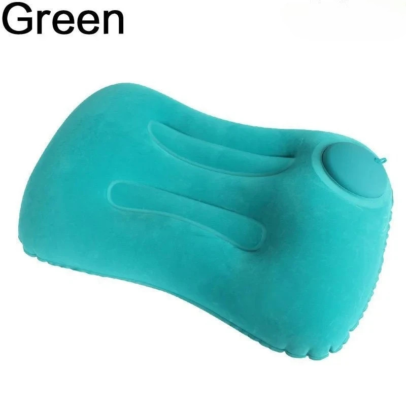 Portable Inflatable Flocking Travel Pillow Square Camping Neck Support Green