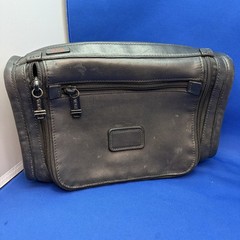 Tumi Black Leather Zippered Travel Toiletry Bag / Dopp Kit Organizer
