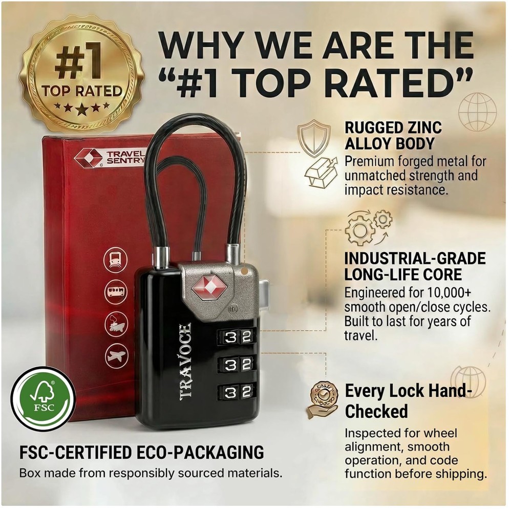 Combination Cable Locks, 3-Digit Code, 6 Pack