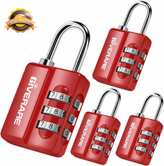 3 Digit Combination Lock 4 Pack Resettable Padlock Luggage Gym Lock Red