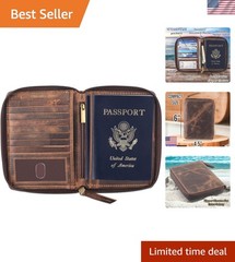 Elegant RFID-Blocking Travel Wallet – Full Grain Leather with Zipper Compartment