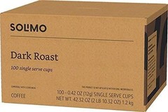 Solimo Dark Roast Coffee Pods, Compatible with Keurig 2.0 K-Cup Brewers 100 Coun