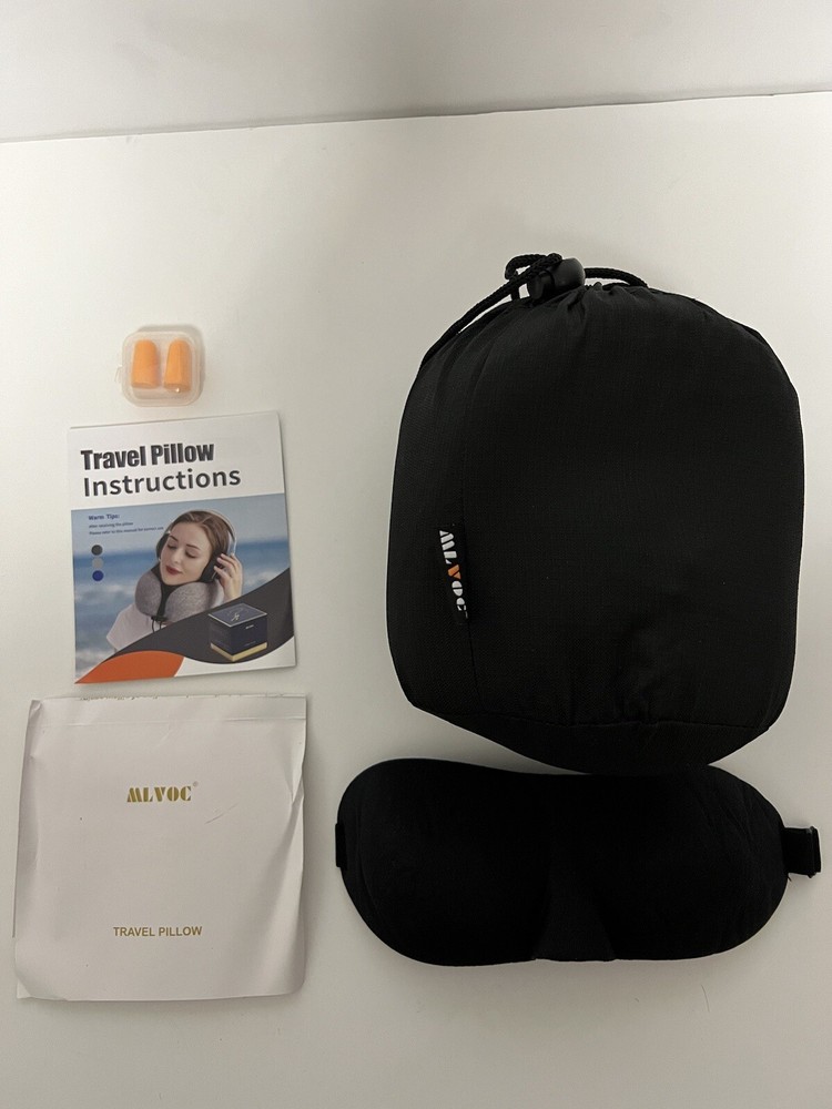 MLVOC Memory Foam Travel Neck Pillow Comfortable & Breathable Cover  – Black