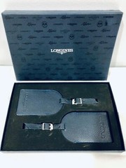 LONGINES Leather Luggage Tags Navy Blue x 2 In Gift Box *NEW* Adjustable Buckles