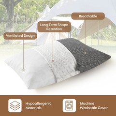 Premium Gray Memory Foam Pillow for Tent Camping, Road Trips, and Long Flights