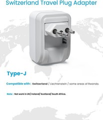 1 Pack Switzerland Travel Plug Adapter, VINTAR Foldable Type J Adapter with 2 AC