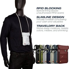 RFID Blocking Stash Neck Wallet, Travel Pouch + Passport Holder for Women & Men,