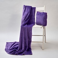 Luxury Travel Cozy 4-in-1 Blanket Pillow Bag Solid Purple Velour Plush Gift Set