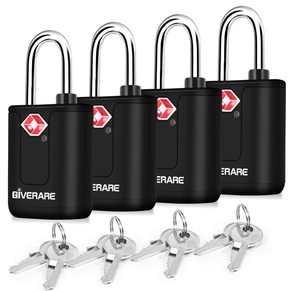 4 Pack TSA Approved Travel Luggage Locks with Keys, Keyed Suitcase Black