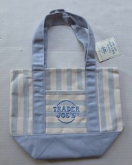 Four (4) Trader Joe’s Striped Mini Canvas Tote Bag – Light Brown, Pink, Green