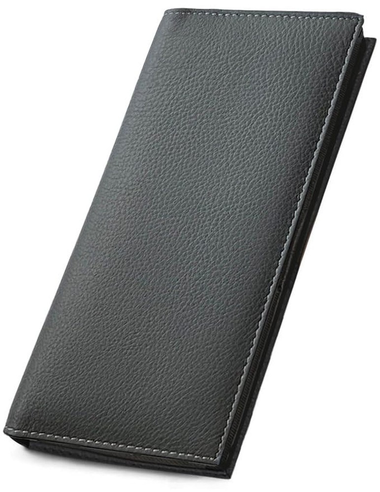 Grey Basic Genuine Leather Checkbook Cover For Men & Women Grey