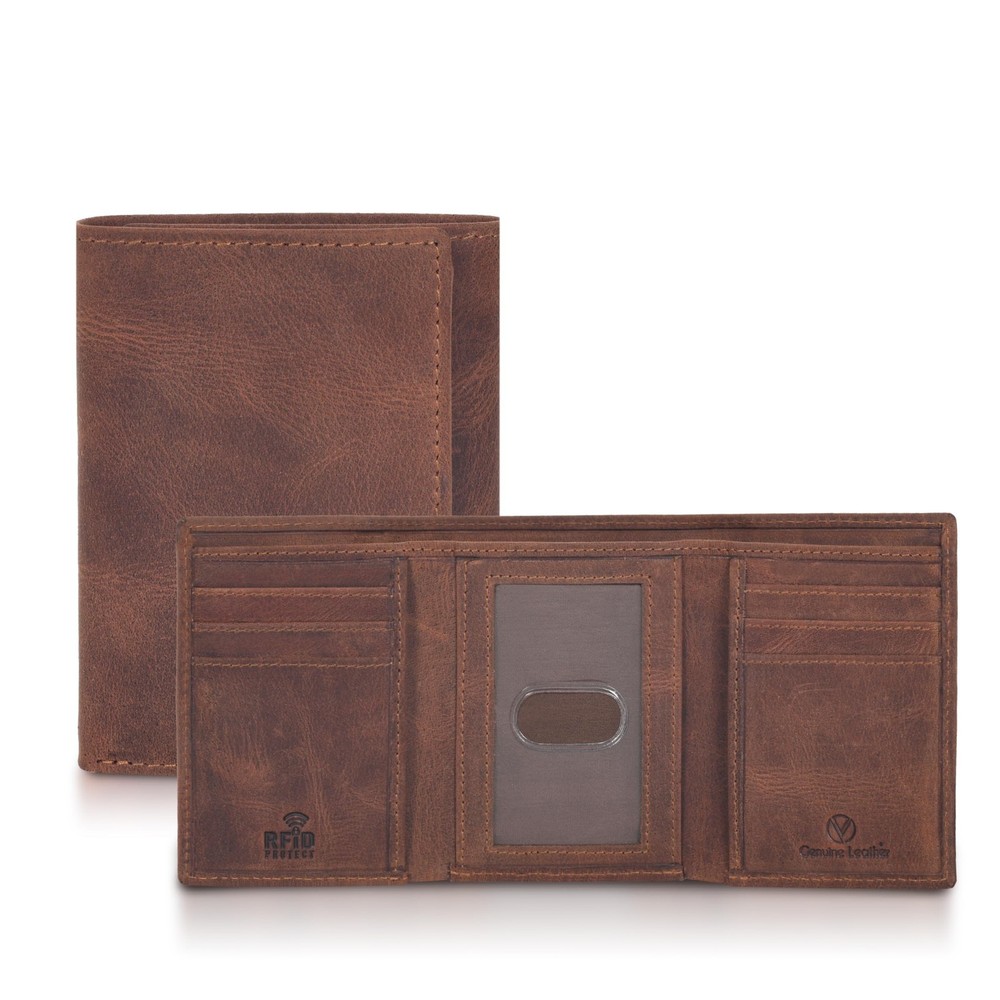 Genuine Leather Mens RFID Blocking Slim Trifold Wallet with 6 Cards+1 ID Wind…