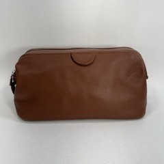 Royce Smooth Soft Brown Leather Zip Top Toiletry Travel Bag