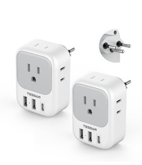 2 pcs Tessan Switzerland Power Adapter 4 Outlets 3 USB Charging Ports Travel