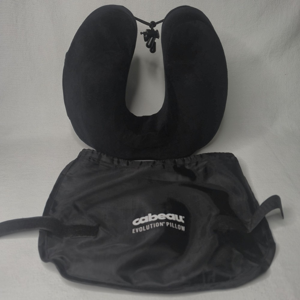 Cabeau Evolution Travel Pillow Memory Foam Neck Support Velour Black w/Bag NICE!
