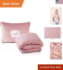 Travel Blanket and Pillow Ultra Soft Compact Lightweight 65×40 Light Pink