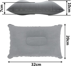 3 Pcs Grey Ultralight Inflatable Pillow Small Squared Flocked Fabric Air Pillow