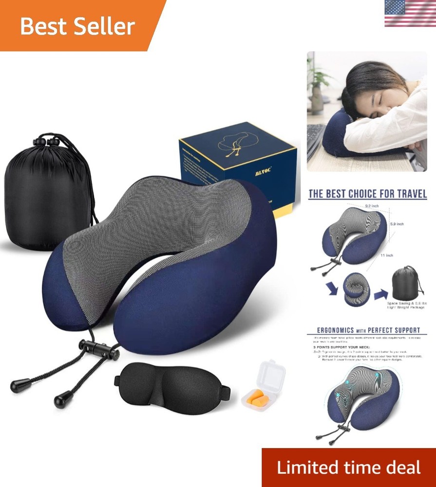 Ergonomic Travel Pillow – Pure Memory Foam, Adjustable, Lightweight & Portable