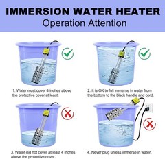 1000W UL-Listed Electric Immersion Heater, Bucket Water Heater 1000W, Silver