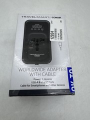 CONAIR TRAVEL SMART DOES-IT-ALL ADAPTER WITH CABLES & USB-A & C PORTS – BLACK