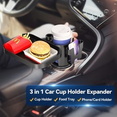 KDD Car Cup Holder Expander – 3 in 1 Adapter with Adjustable black