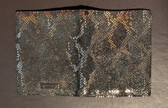 Fossil Leather Snakeskin Wallet RFID Passport Case Silver & Black