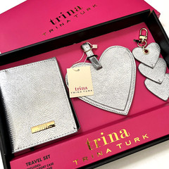Trina Turk 2-Box Gift Set • Metallic Gold + Silver Passport & Luggage Tag NWT