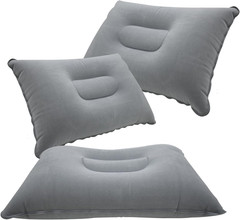 3 Pcs Grey Ultralight Inflatable Pillow Small Squared Flocked Fabric Air Pillow