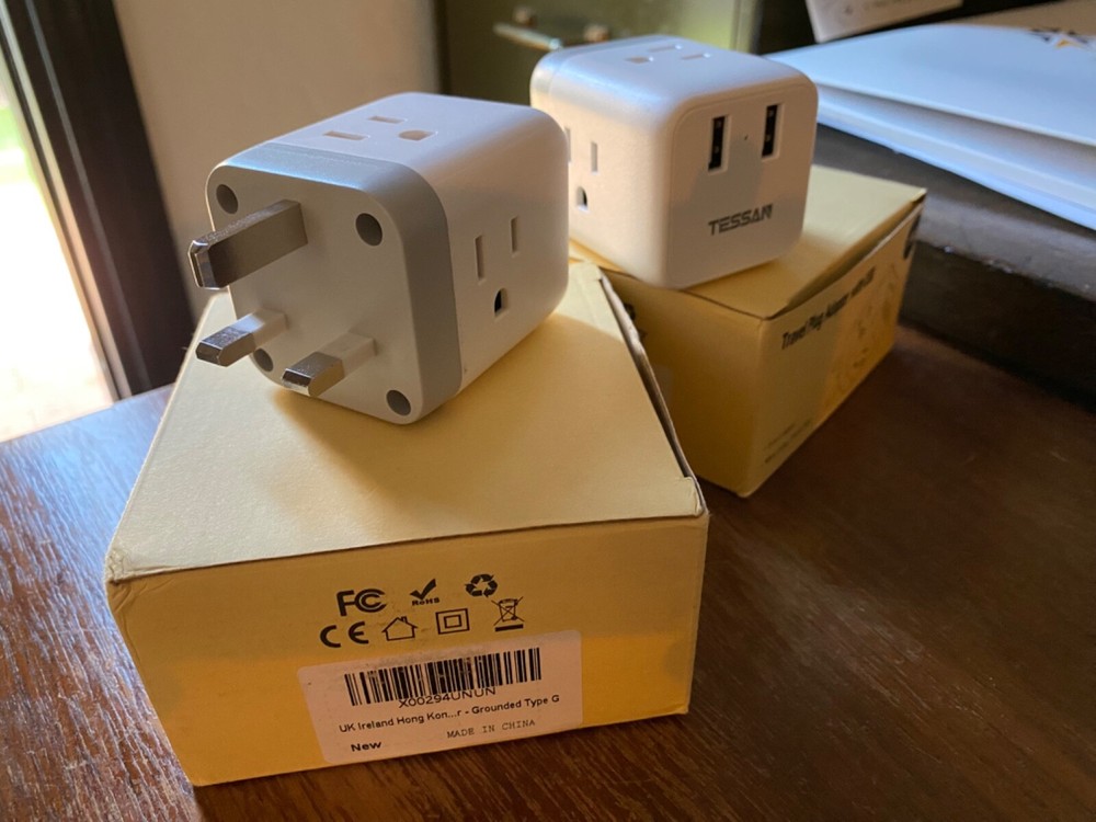 Tessan Travel Power Adapters, International and Type G with USB, Set of Two