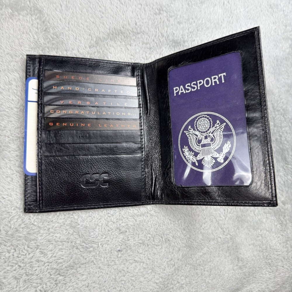 St. Dennis Genuine Black Leather Passport Holder Organizer Wallet 5.5”x 4.5”