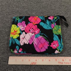Vera Bradley Quilted Floral Zip Pouch Black Pink Cosmetic Bag Makeup Travel Case