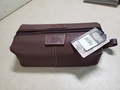 Buxton Admiral Leather Framed Top Zip Toiletry Shave Dopp Kit Brown