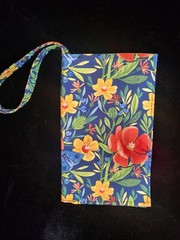 Fabric wallet/organizer – flowers with moth – handcrafted with wrist strap