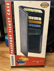 Fossil Leather Passport Wallet Black Travel Organizer Case ID Card Holder