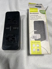 Brookstone Universal Travel Outlet Adapter with USB Ports Black New In Box