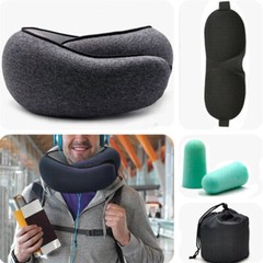 Travel Neck Pillow Memory Foam Portable Support Head Rest for Airplane Dark Gray