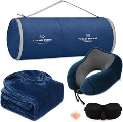 Travel Pillow and Blanket Set Neck Pillows Travel Essentials with Sleep Mask …