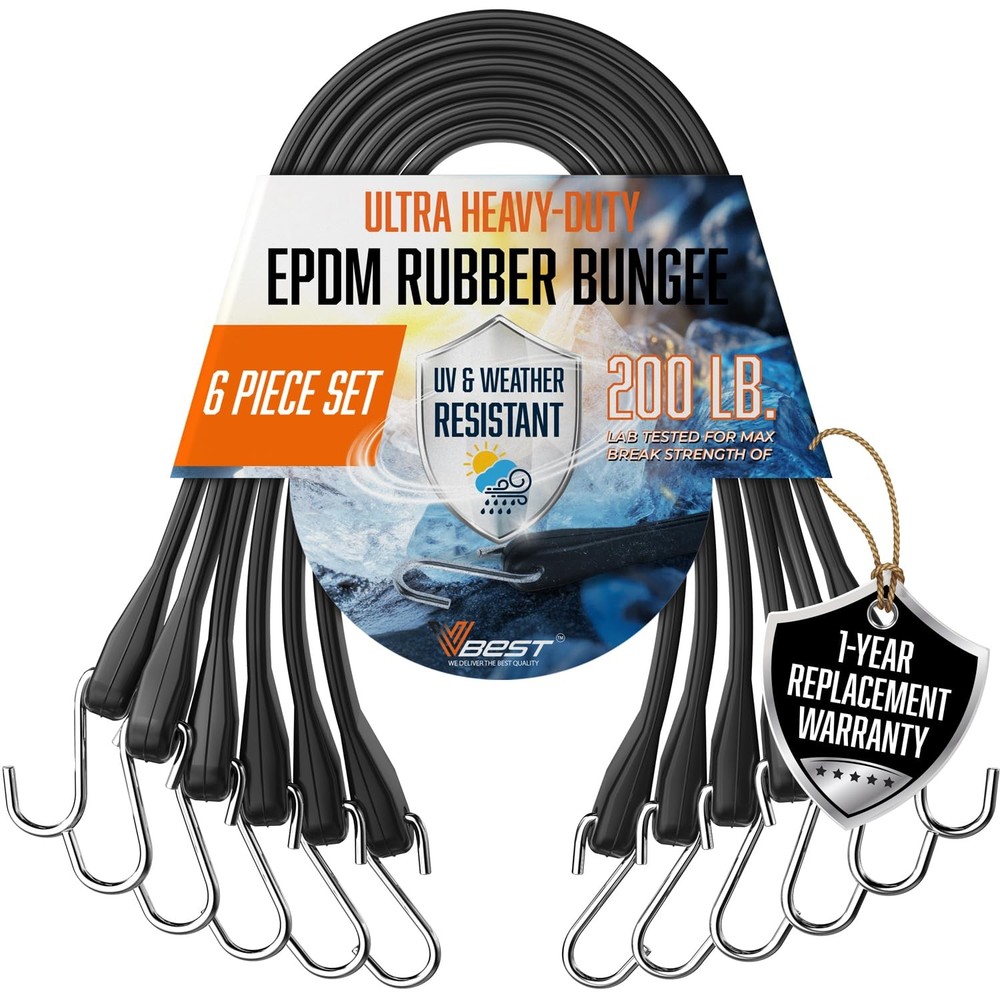 VBEST Rubber Bungee Cords with Hooks – 2×10″, 2×15″, 2×21″, 2×31″, Black