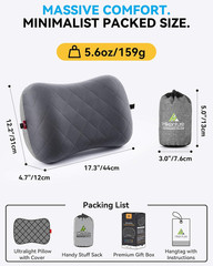 Camping Pillow with Removable Cover – Ultralight Inflatable Pillow for Neck Lumb