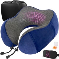 100% Memory Foam Neck Pillow with Adjustable Snap Buttons & – 4-in-1 Kit with…