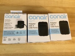 3 Conair Worldwide Travel Adapter With 4 USB Ports (boxed)