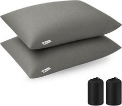 Camping Pillows 2 Pack, Compressible Camp Pillow with Washable Cover & Carry Bag