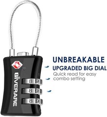 TSA Luggage Lock Holiday Travel Lock Digit Combination Black Color (2 Pack)