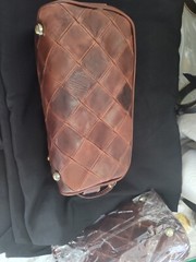 Aaron Leather Goods 10″ Quilted Full Grain Leather Toiletry Bag Dark Brown New