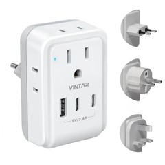 VINTAR European Travel Plug Adapter Kit, for Europe white+gray