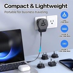 Universal Plug Adapter Kit with Type B/E/F/I/G Detachable Plug, Worldwide Pow…