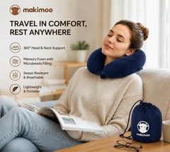 Makimoo Travel Neck Pillow, Top Memory Foam Pillow for Head Support, Blue
