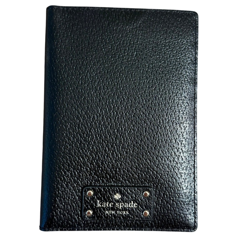 Kate Spade Passport Holder Pebbled Leather Cardholder Embossed Travel Black