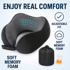 Soft Memory Foam Neck Pillow for Travel Airplane Flight Support & Eye Mask Bag